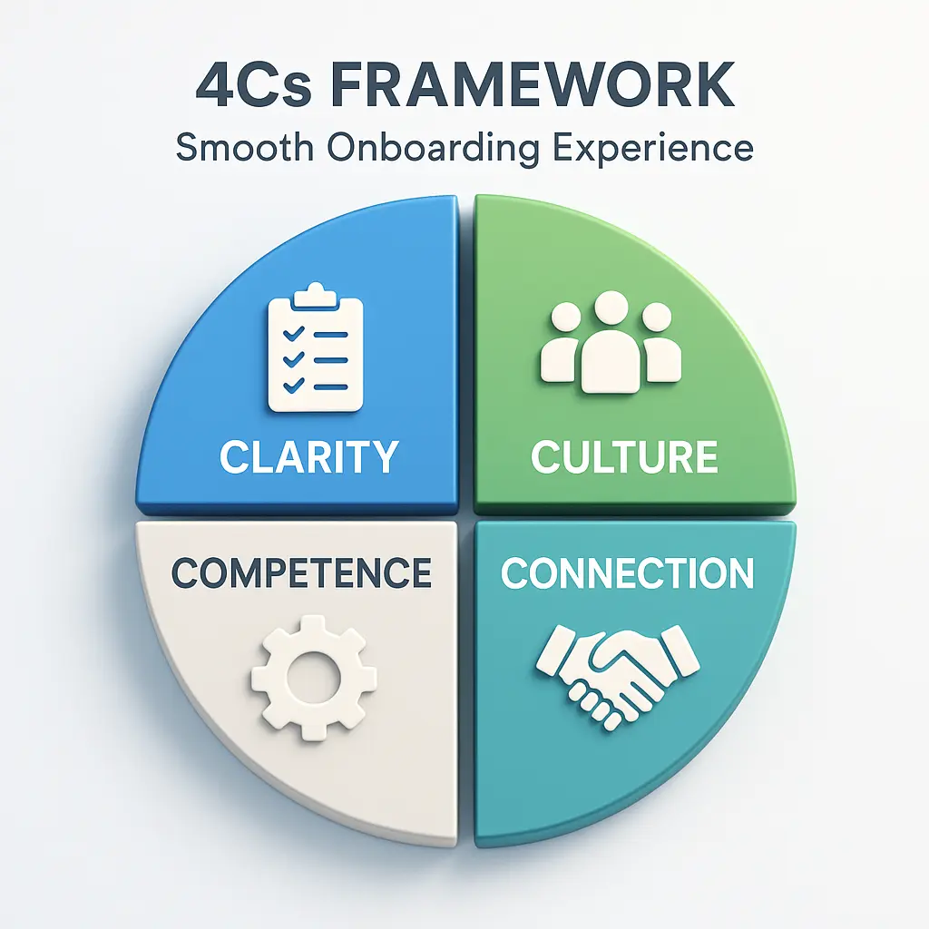 4Cs framework infographic supporting a smooth onboarding experience.