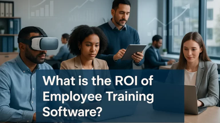 Employees using digital learning showing Training management software ROI