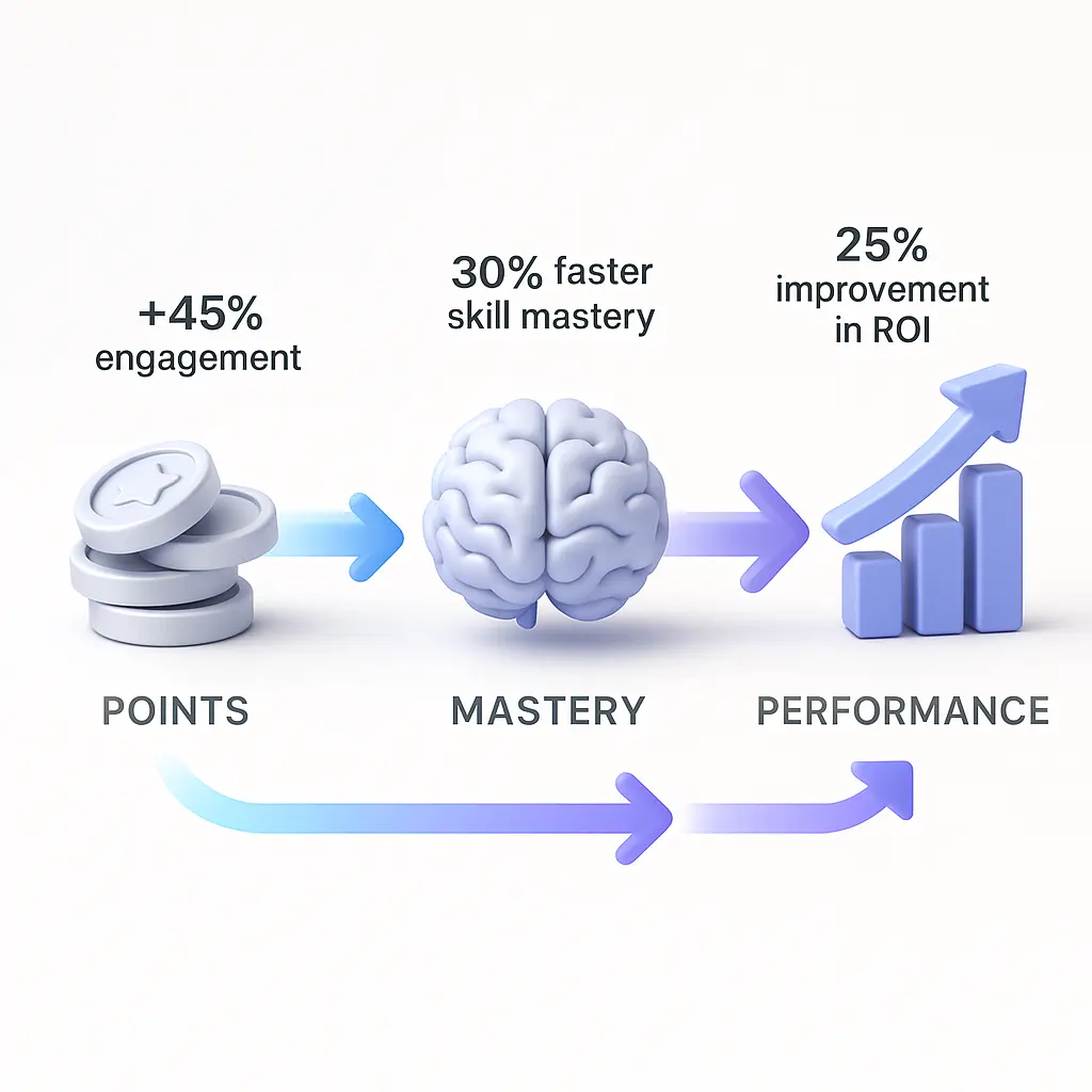 Gamification in Training showing points to performance flow.
