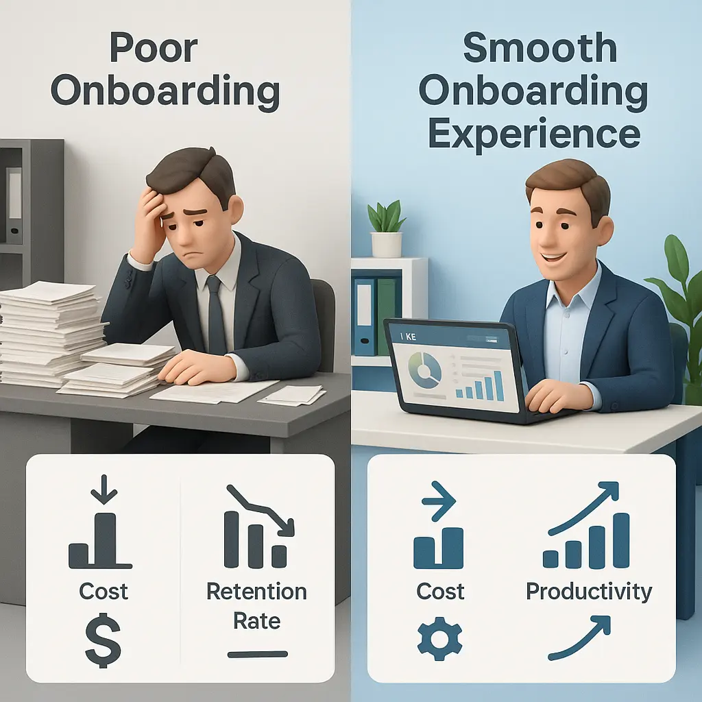 Comparison of poor and smooth onboarding experience in business outcomes.