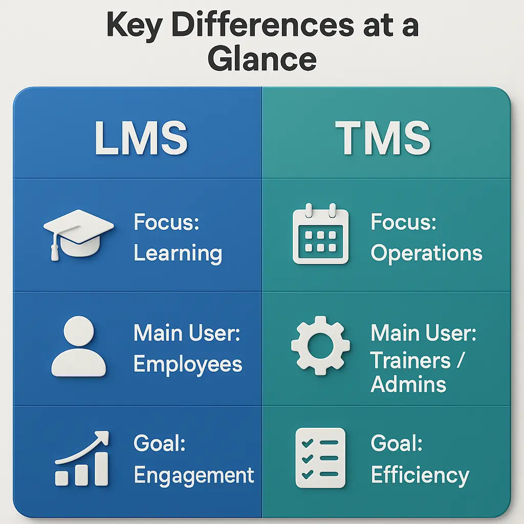 Key differences between LMS and TMS platforms explained visually